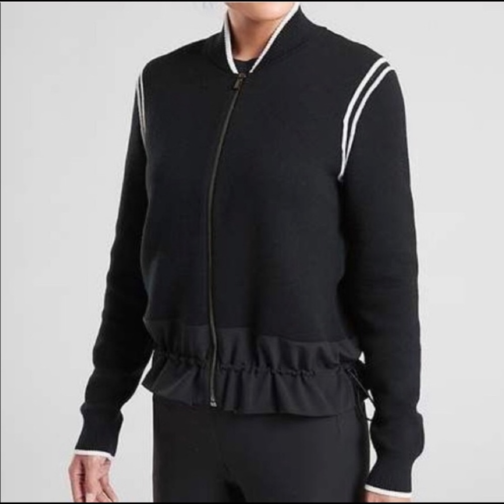 Athleta Venture Black Knit Sweater / Full Zip Jacket Cinchable Hem Size XS